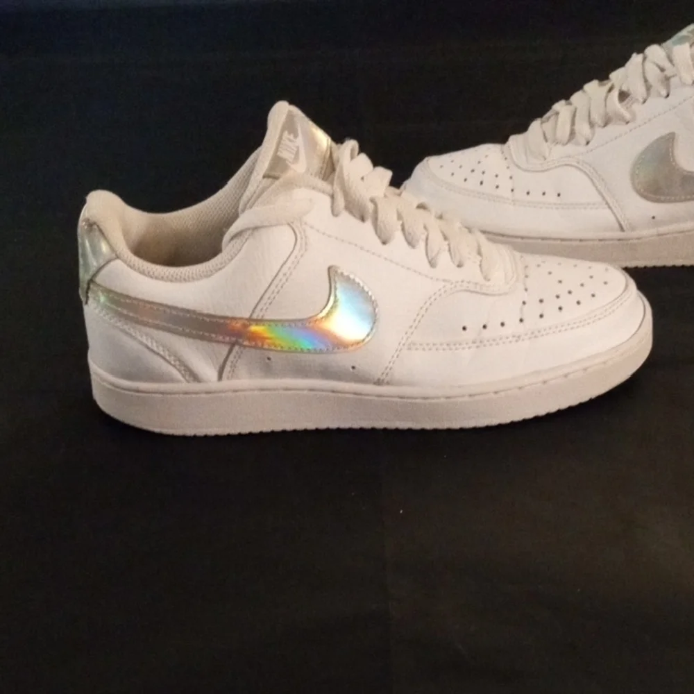 Women's Nike  Silver and White Athletic Court Vision  Shoes Low-Top Design - Picture 7 of 13